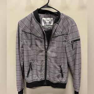 Men's Black and Gray Plaid Bomber Jacket